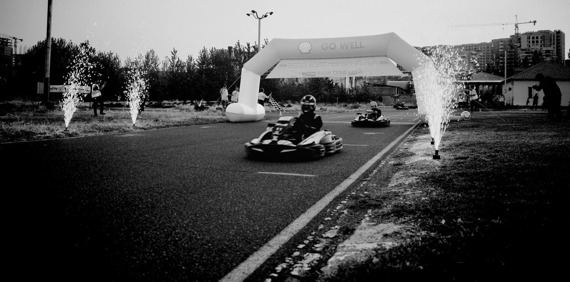 Karts on the grid at the start of a GRT Karting event, PlayCity, Yerevan